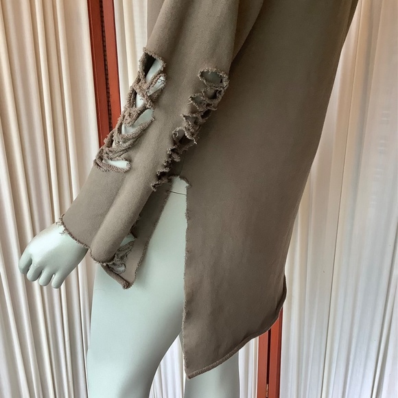 NSF Womens Distressed Destroyed Sweatshirt Top Khaki Green Size Small - Picture 5 of 7